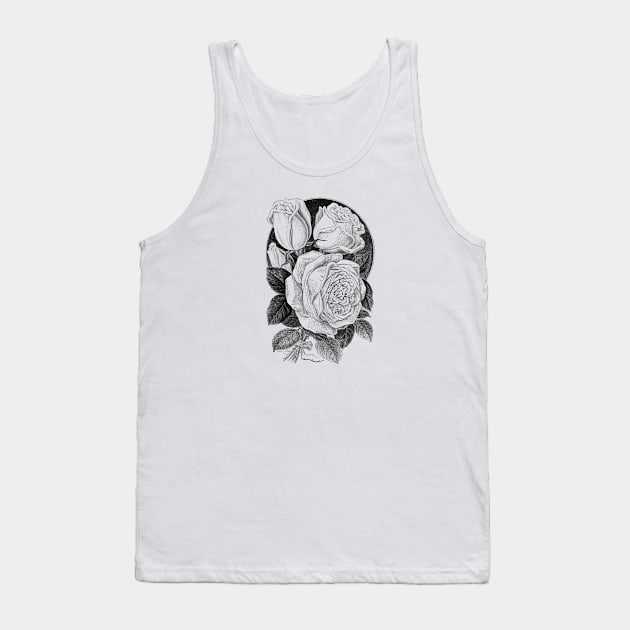 Rose Flowers Black & White Illustration Tank Top by Biophilia